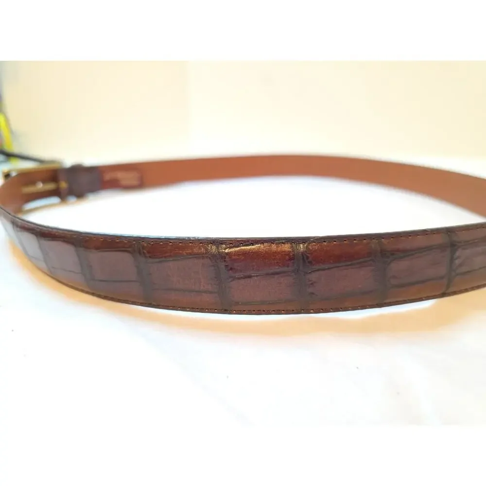 Arden Leather Belt Sz 42 Brown Italian Leather Brass Buckle Croc Embossed